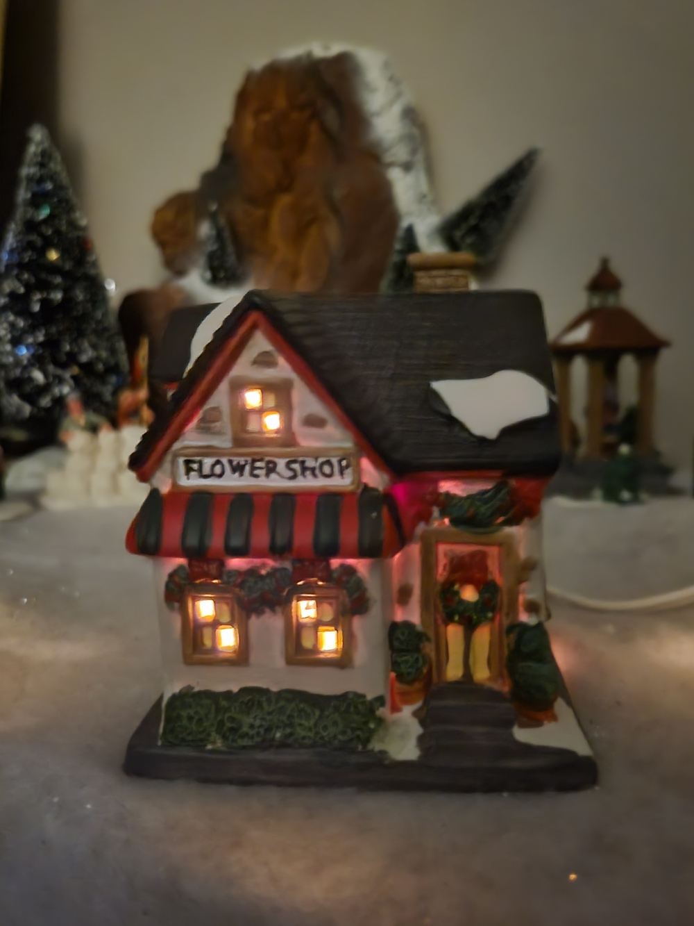 Vintage Lighted Ceramic Christmas Village Flower Shop - 4.5" Holiday Decor